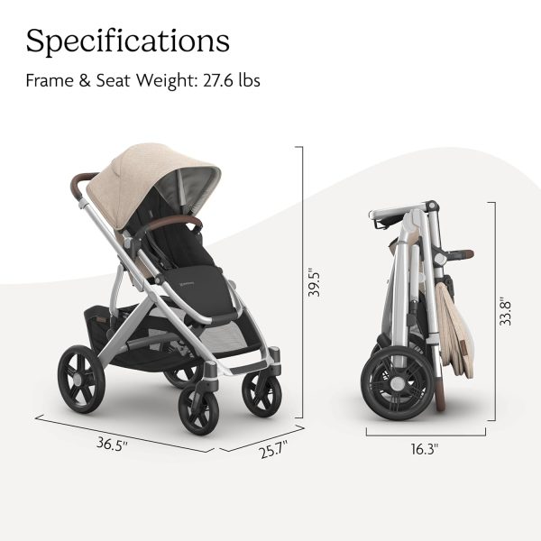 UPPAbaby Vista V3 Stroller - Full-Size Single-to-Double Stroller System - Toddler Seat, Bug Shield, Rain Shield, and Storage Bag Included - Declan  Oat Mélange