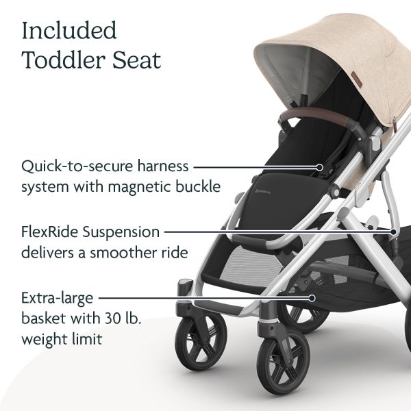 UPPAbaby Vista V3 Stroller - Full-Size Single-to-Double Stroller System - Toddler Seat, Bug Shield, Rain Shield, and Storage Bag Included - Declan  Oat Mélange
